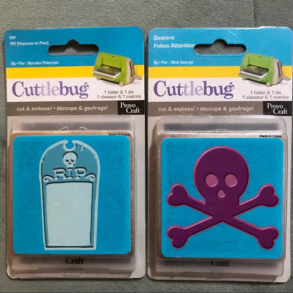 Lot of 2 Cuttlebug 3x3 cut & emboss combo (BEWARE + RIP)